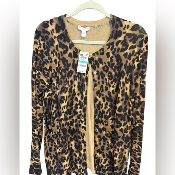 Charter Club Sweaters - NWT Charter Club Woman 0X Leopard Print Gold Button Cardigan